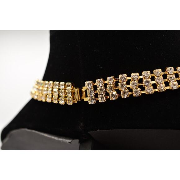 Vintage Crystal Necklace Collar Rhinestone Gold Chunky Sparkling 1980s Bin6B - Picture 5 of 12